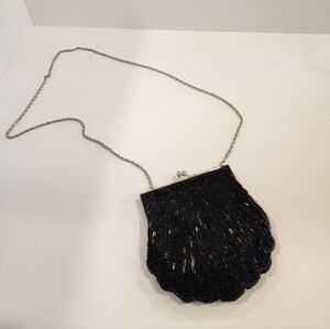 Apt. 9 Black Beaded Clamshell Evening Bag